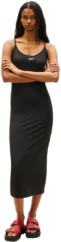 Tommy Jeans Women's Tjw Silver Script Midi Dress DW0DW22334 Bodycon Dress, Black (Black), XS