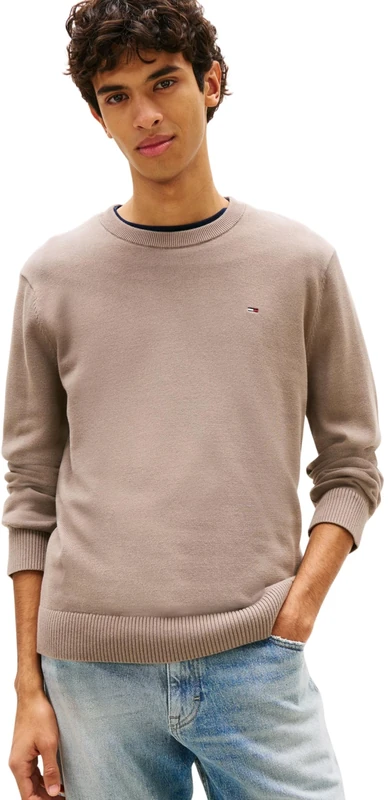 Tommy Jeans Men’s Jumper Slim Light with Round Neckline, Brown (Ivy Mink), 4XL