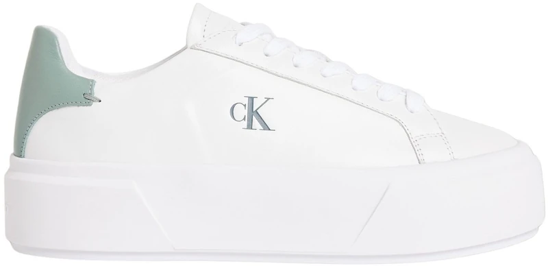 Calvin Klein Women's Flatform Trainers Lace-up in Leather, White (Bright White/Arctic), 4