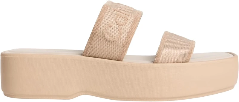 Calvin Klein Women’s Sandals Flatform Webbing with Straps, Beige (Nomad), 4