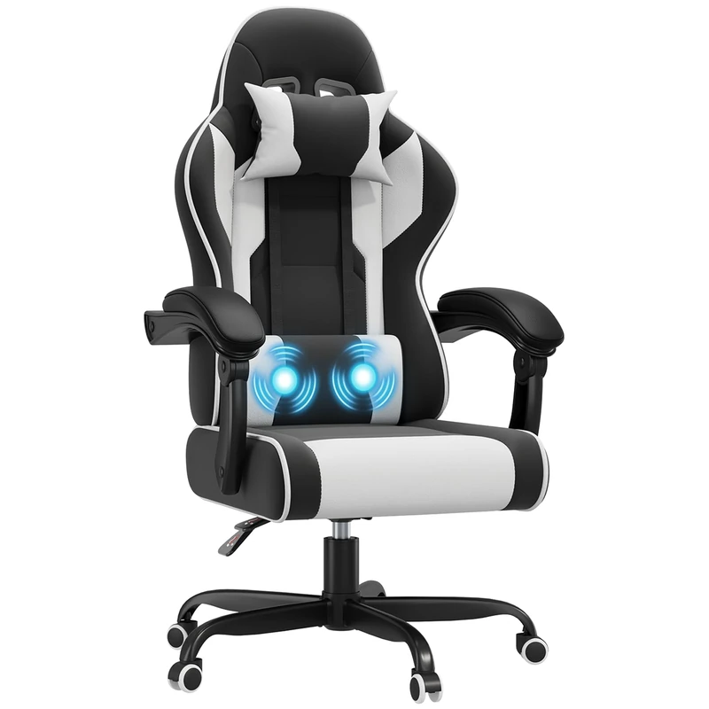 JUMMICO Gaming Chair Ergonomic Gaming Chair with Massage Function Office Chair 150 kg White