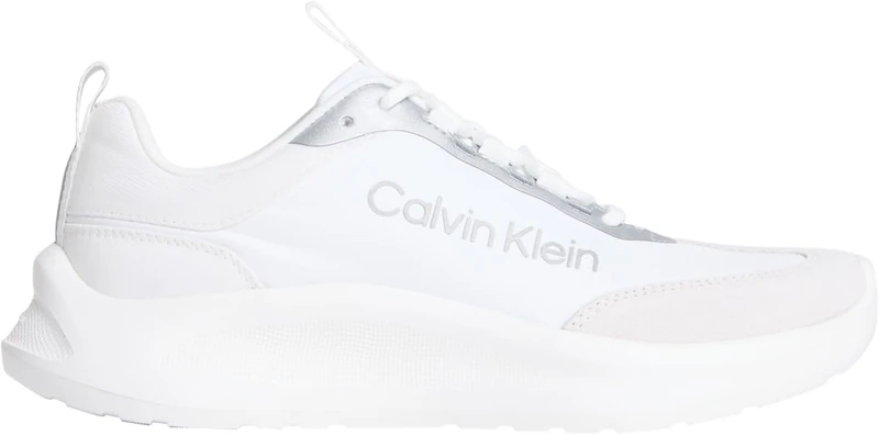 Calvin Klein Women's Runner Trainers Light EVA Lace-up, White (Bright White/Silver), 8.5