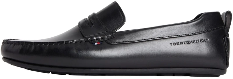 Tommy Hilfiger Men's Core Hilfiger Leather Driver FM0FM05790 Driver Shoes, Black (Black), 9