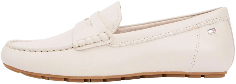 Tommy Hilfiger Women's Flag Leather Driver Loafer FW0FW09350 Driver Shoes, Beige (Classic Beige), 6.5