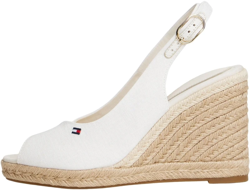 Tommy Hilfiger Women's Flag High Wedge Espad Slingback FW0FW09343 Wedge Espadrilles, WHITE (Ecru), 7