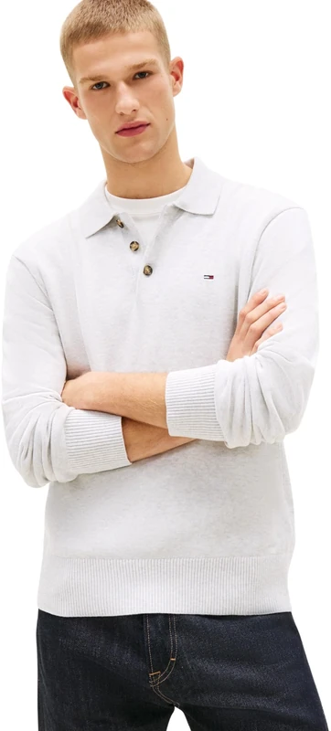 Tommy Jeans Men's TJM Slim Essential Polo SWTR Ext DM0DM20304 Pullover Sweater, Grey (Ice Grey Heather), S
