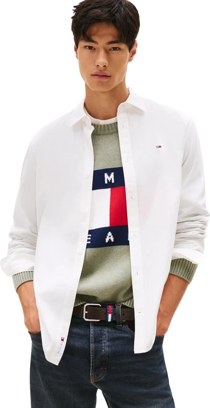 Tommy Jeans Men's TJM Reg Poplin Shirt DM0DM22026 L/S, White (Ecru), XXL