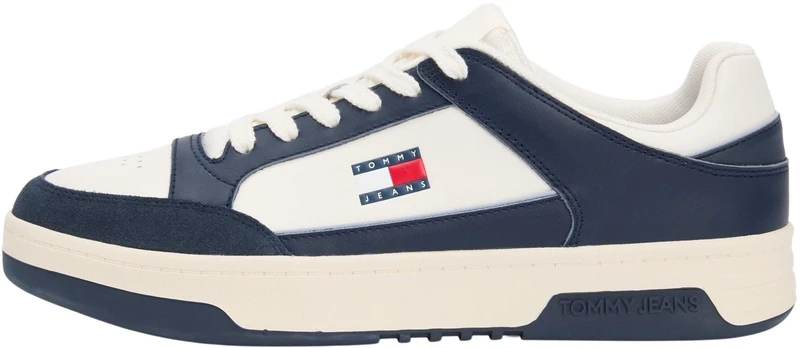 Tommy Jeans Men’s Cupsole Trainers Leather Low Top, Blue (Ecru/Dark Night Navy), 7