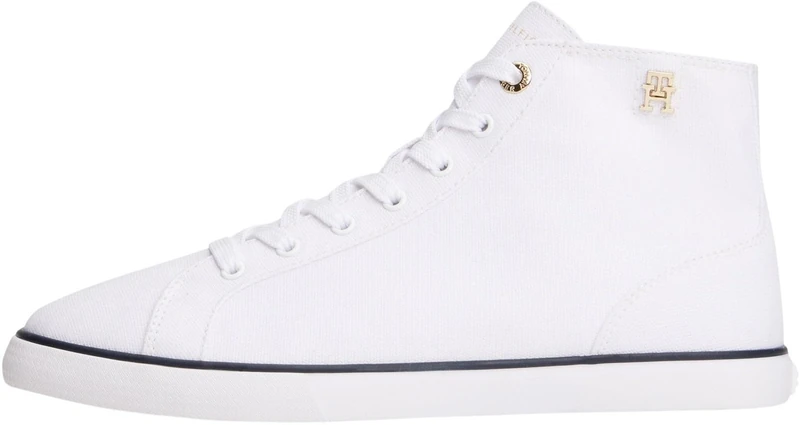 Tommy Hilfiger Women’s Canvas Trainers Chic Mid Cut Lace-up, White (White), 7.5