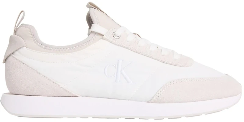 Calvin Klein Men's Runner Trainers Retro Sock Lace-up Mix with Monogram, Grey (Bright White/Light Grey), 12
