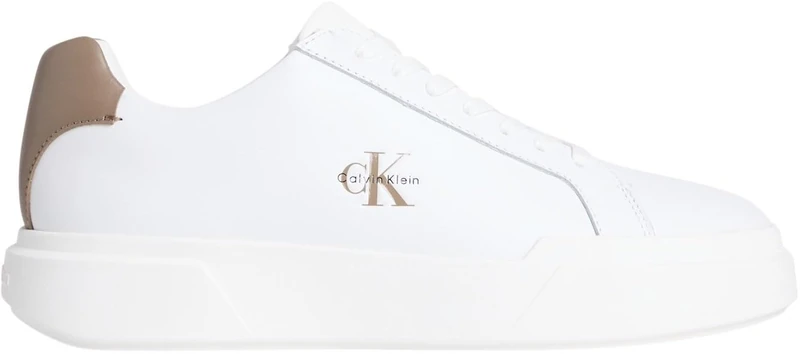 Calvin Klein Men's Chunky Cupsole Laceup LTH Ym0Ym01344 Low Top, White (Bright White/Desert Taupe), 6.5