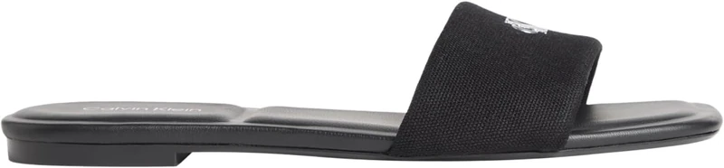 Calvin Klein Women's Slides Square Canvas Flat, Black (Triple Black), 5