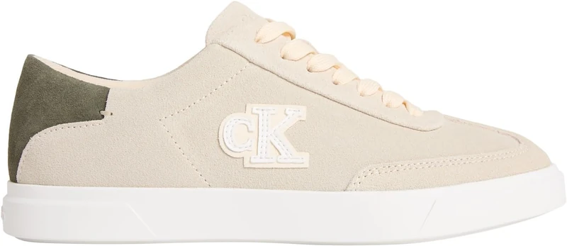 Calvin Klein Women's Low Top Trainers Low Pro in Suede, Off-White (Light Cashew/Lichen Green), 8