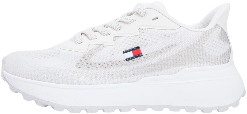 Tommy Jeans Women's Tjw Sporty Knit Runner EN0EN02962 Low Top, White (Ecru), 4 UK