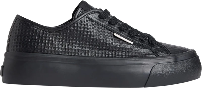 Calvin Klein Women's Vulcanised Trainers Lace-up in Leather, Black (Triple Black), 5