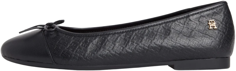 Tommy Hilfiger Women's Ballet Pumps with Monogram Embossing, Black (Black), 4