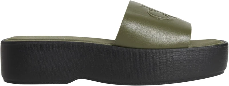 Calvin Klein Women's Flatf Sndl Lth Mg HW0HW03026 Flat Sandals, GREEN (Deep Lichen Green), 6 - Image 1