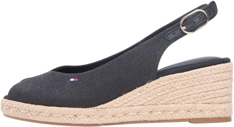 Tommy Hilfiger Women's Mid Wedge Espad Slingback FW0FW09228 Wedge Espadrilles, BLACK (Black), 4
