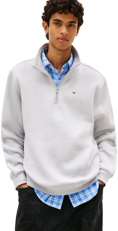 Tommy Jeans Men's TJM Reg Fleece 1/4Zip Mock Neck DM0DM20339 Half Zip Sweatshirt, Grey (Helium), XL