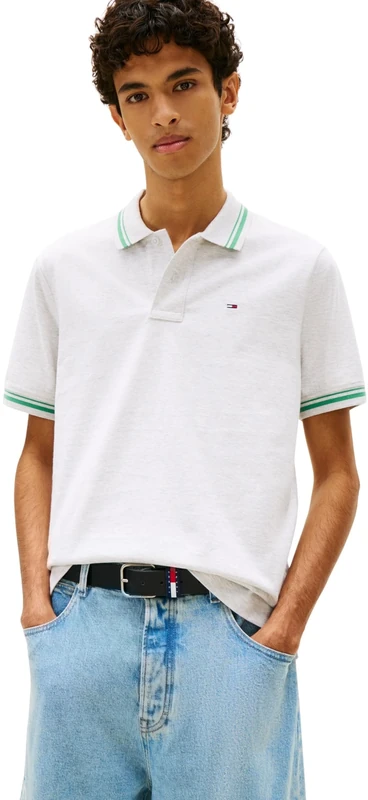 Tommy Jeans Men’s Polo Shirt Tipped Regular Fit, Grey (Ice Grey Heather), S