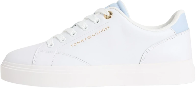 Tommy Hilfiger Women's Th Feminine Cupsole Leather FW0FW09105 Low Top, Beige (White/Breezy Blue), 6.5