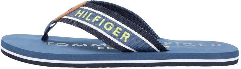 Tommy Hilfiger Men's Sporty Hilfiger Beach Sandal FM0FM05805 Flip Flops, BLUE (Aegean Sea), 10.5 - Image 1