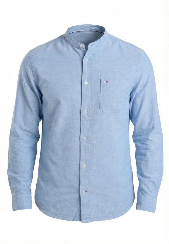 Tommy Jeans Men's TJM Reg Linen Mx Band Cllr Shirt DM0DM22756 L/S, Blue (Blue Twilight), L