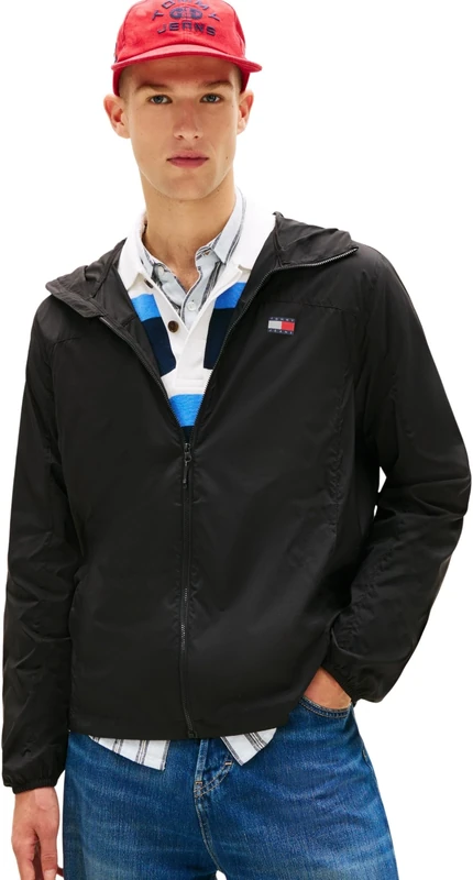Tommy Jeans Men’s Windbreaker Jacket Outdoor Shell with Stretch Cuffs, Black (Black), 4XL