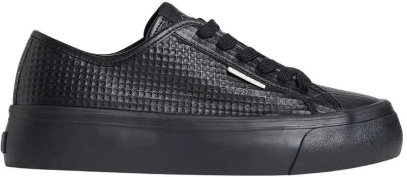 Calvin Klein Women's Vulc Flatf Lace Up Text LTH HW0HW02972 Low Top, Black (Triple Black), 4