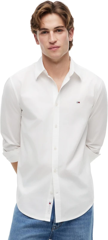 Tommy Jeans Men's TJM Reg Poplin Shirt DM0DM22026 L/S Shirt, White (Ecru), XS
