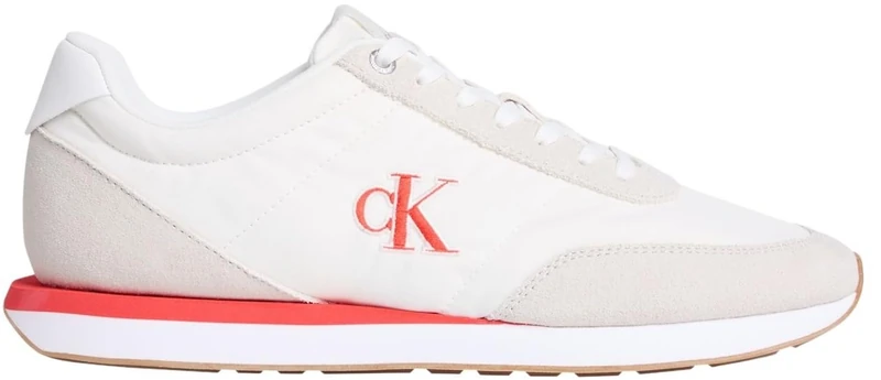 Calvin Klein Men's Retro Runner Ess Mix Mat Ym0Ym01361 Low Top, Beige (Marshmallow/White/Orange), 9