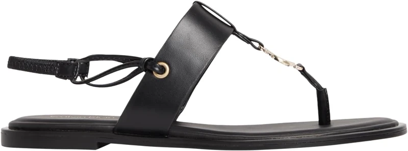 Calvin Klein Women's Round Flat Sndl Thong Lth Hdw HW0HW02926 Flat Sandals, BLACK (Triple Black), 7 - Image 1