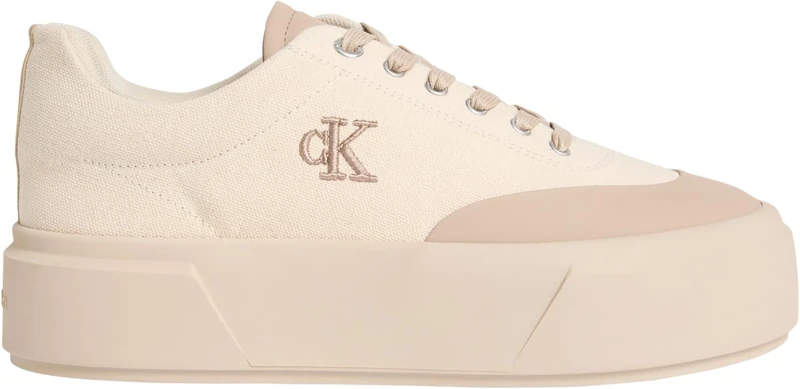 Calvin Klein Women’s Flatform Trainers Lace-up Canvas Toe Cap with Platform, Beige (Oatmeal/Nomad), 7