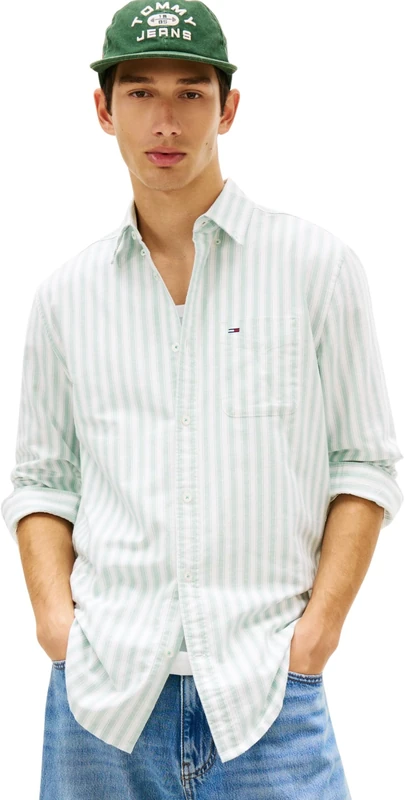 Tommy Jeans Men's TJM Reg Oxford Shirt Ext DM0DM22790 L/S, Green (Bahama Green Stripe), XL