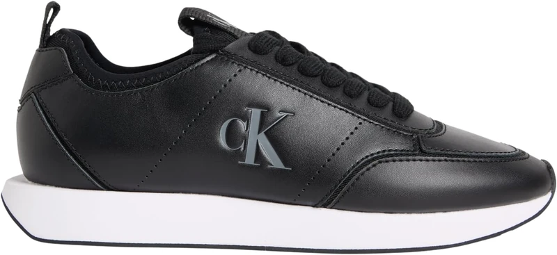 Calvin Klein Women’s Runner Trainers Retro Sock Patch Low Top, Black (Ck Black), 6
