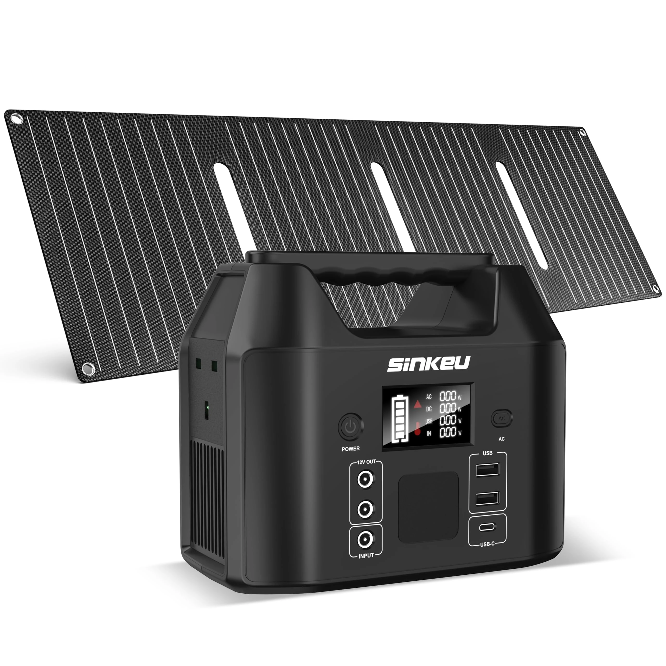 SinKeu 96Wh Portable Power Station with Solar Panel 40W, 30000mAh LiFePO4 Battery Solar Generator has 230V 150W AC Outlet/12V DC/USB, Backup Power for Camping Picnics Garden & Home Emergency