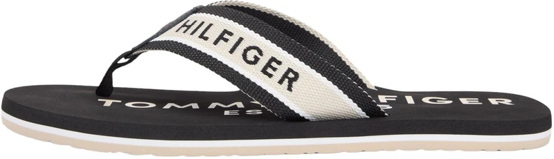 Tommy Hilfiger Men’s Flip Flops Sporty Beach with Webbing Straps, Black (Black), 10