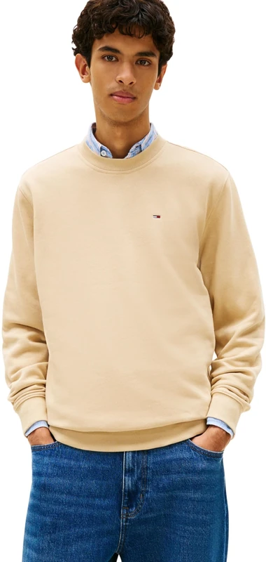 Tommy Jeans Men's Tjm Reg S Flag Crew Dm0Dm20741 Pullover Sweatshirt, BEIGE (Gentle Gold), XL