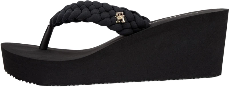 Tommy Hilfiger Women's Th Wedge Braided Summer Sandal FW0FW09198 Flip Flops, BLACK (Black), 3.5
