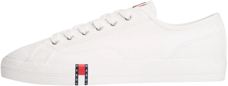 Tommy Jeans Women’s Canvas Trainers Archive Lace-up, White (Ecru), 7