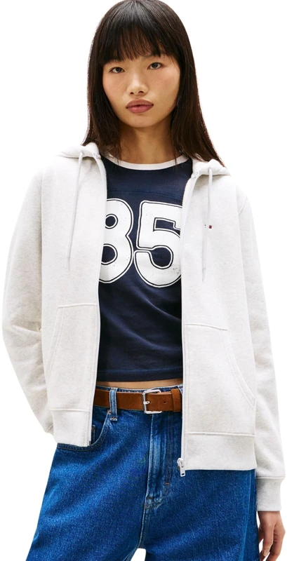 Tommy Jeans Women's Tjw Reg S Flag Zip Thru Dw0Dw19729 Hoodie, Grey (Ice Grey Heather), XL