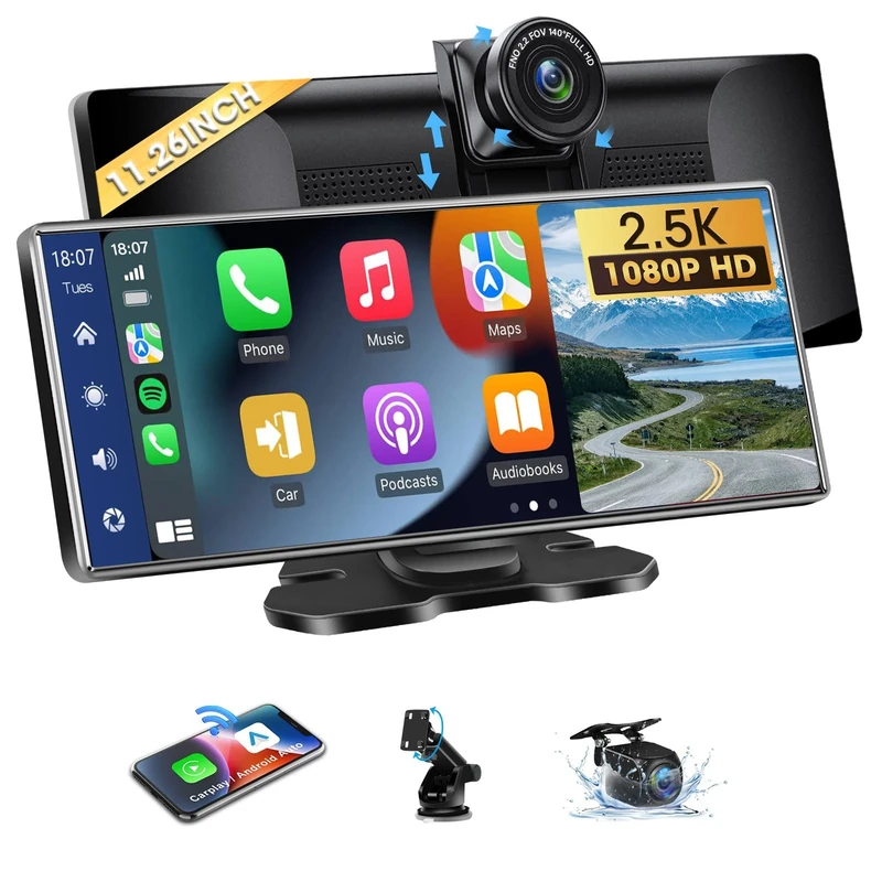Limited Time11.26 Inch Apple Car Play Screen Wireless CarPlay Android Auto, CarPlay Screen for Car with 1080P Reversing Camera with GPS Navigation Siri G-oogle Bluetooth 64G SD Card