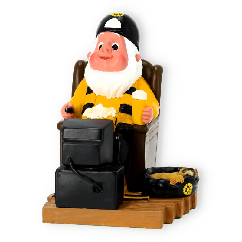 Borussia Dortmund BVB Garden Gnome TV Chair, 19 x 14.7 x 17.8 cm, Hand Painted Decorative Figure, Fan Items, Yellow and Black