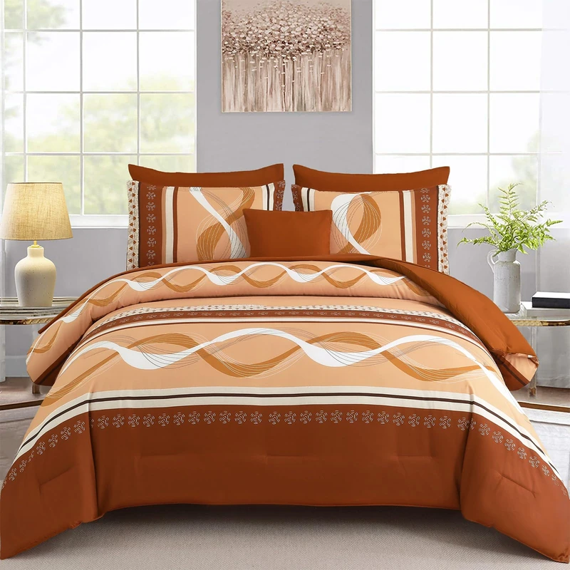 Anibedding Queen Comforter Set - 8 Piece Burnt Orange Bedding