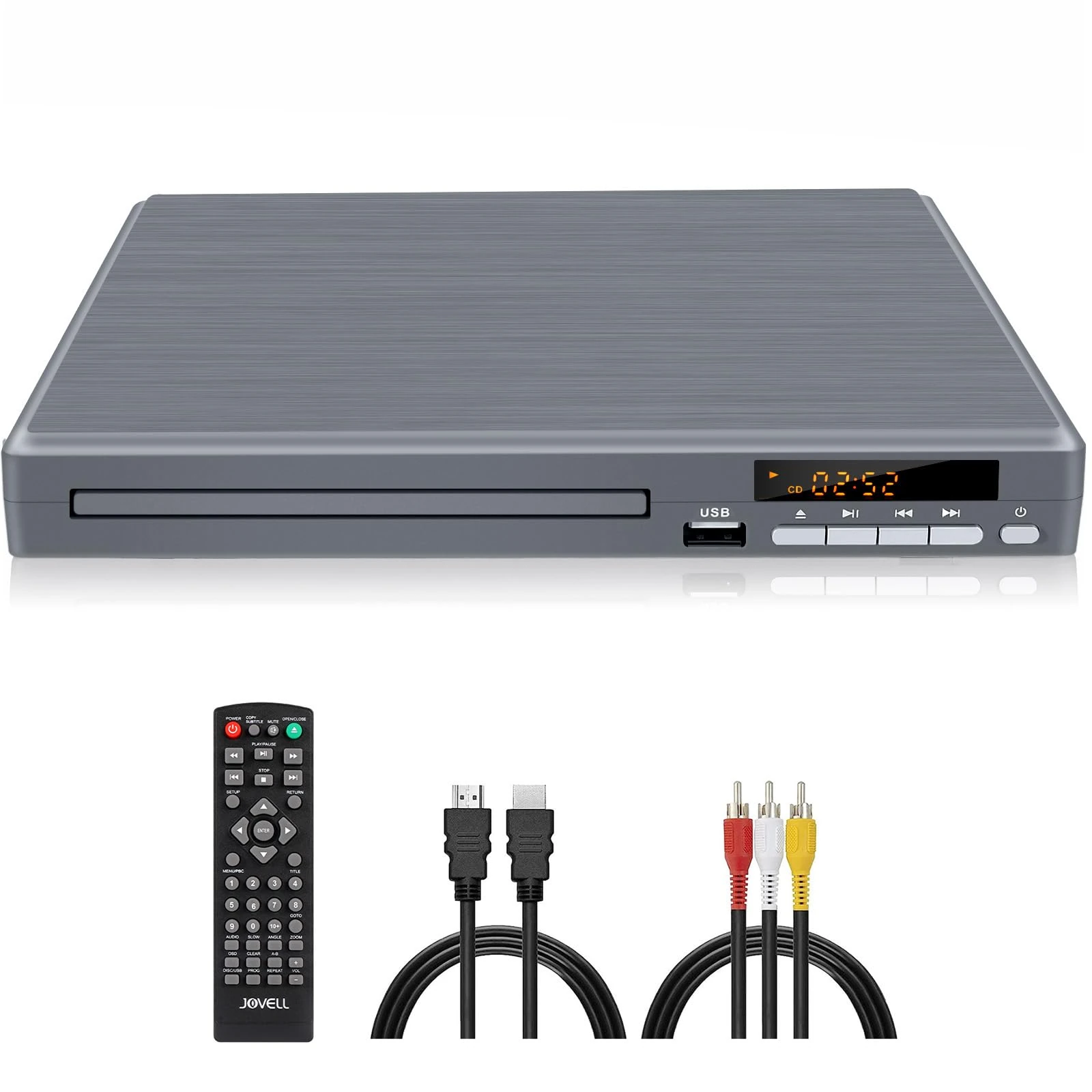 DVD Player for TV, 2025 Region Free DVD Player HDMI, 1080P Upscaling, USB Input, Coaxial Output, HDMI/RCA Output Cable Included, Breakpoint Memory, Built-in PAL/NTSC, CD Player for Home (Elegant Gray)