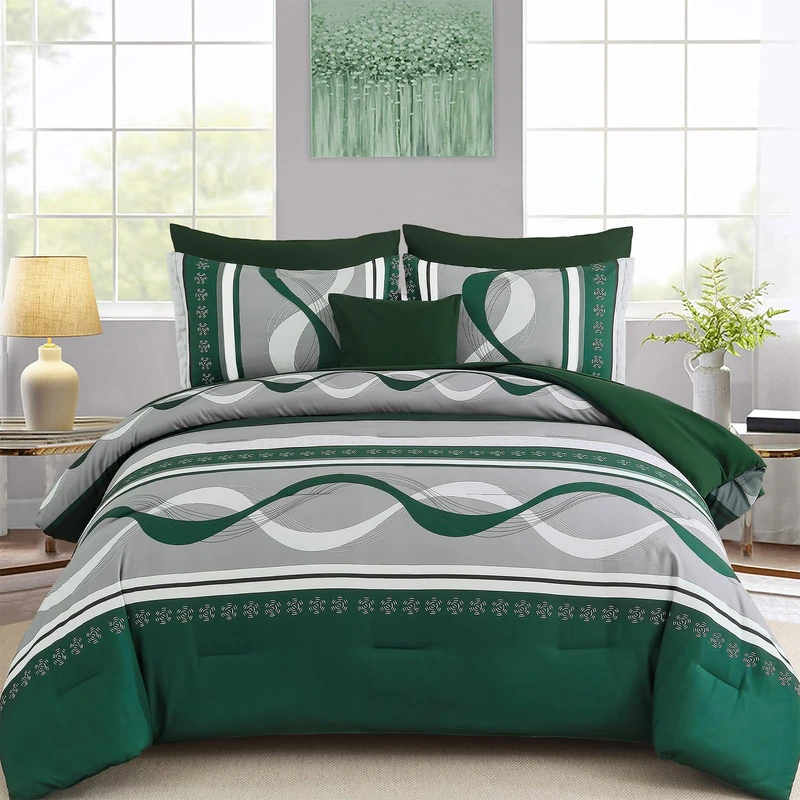Anibedding Dark Green Queen Comforter Set - 8 Piece Bed in Bag