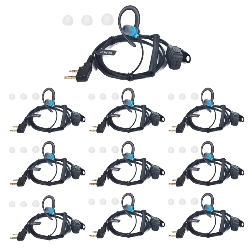 HYSHIKRA Lightweight Radio Earpiece G Shape Security Headset Compatible with Retevis Baofeng Kenwood RT24 UV5R TK250 TK320 Walkie Talkie (BLUE, 10 PACK)