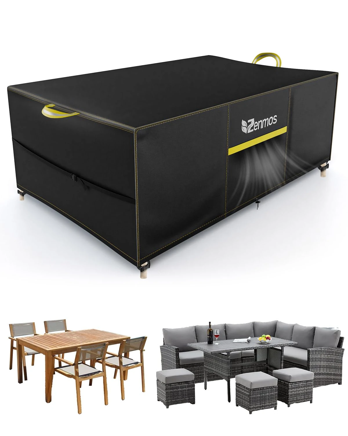 Zenmos Garden Furniture Covers Outdoor Waterproof with Air Vent, 420D Heavy Duty Oxford Fabric, for Patio Table, Chair, Rattan Sofa, Garden, Rectangular 200 * 160 * 74