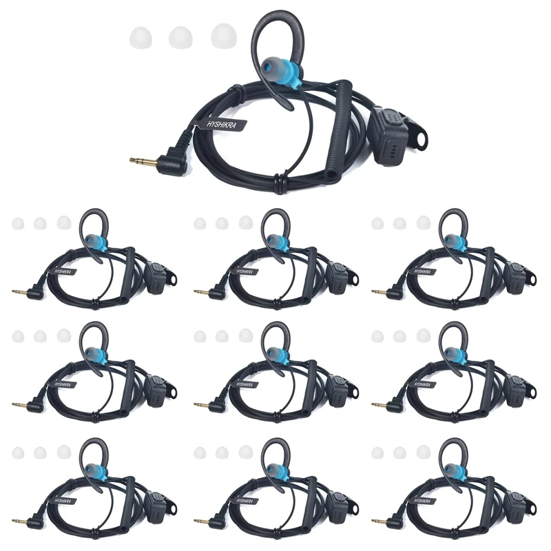 HYSHIKRA 1 Pin 2.5 mm Radio Earpiece with Mic PTT Security Headset Compatible with Motorola TLKR-T60 T80 T82 T-92 H2O T80 Extreme T82 Extreme Walkie Talkie (BLUE, 10 PACK)