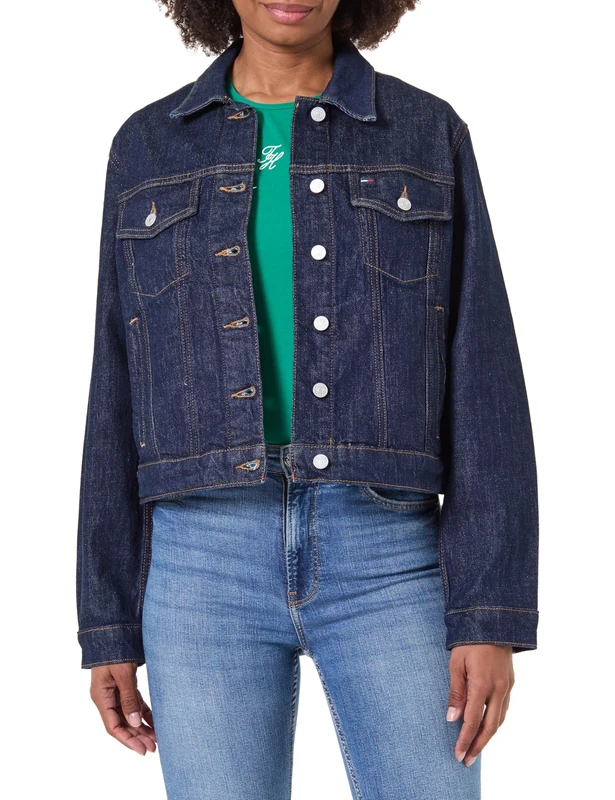 Tommy Jeans Women's Classic Trucker Ext Di4156 DW0DW22719 Other Jackets, Denim (Denim Dark), XS